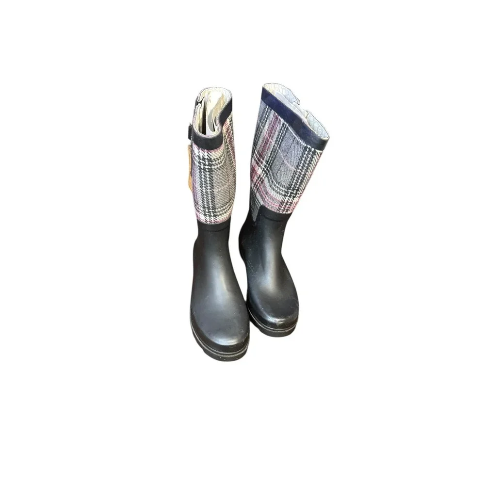Chooka Women Shoes Plaid Rain Mid Calf Rubber Boots Strawberry Charcoal 10 NWOT‎